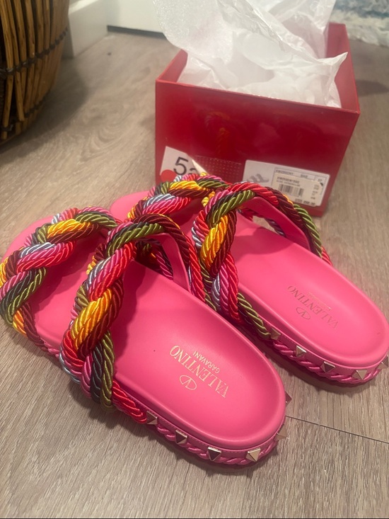 Valentino Shoes - Valentino Pink Multicolor Rope Slide Sandals